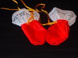 Red Satin Mittens lace trim